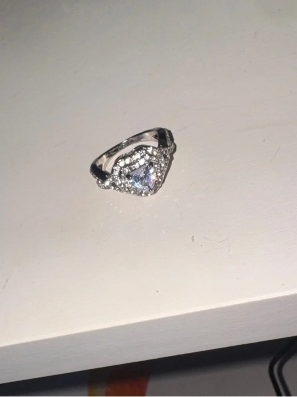 Silver Heart Halo Cubic Zirconia Ring - Women's Jewelry